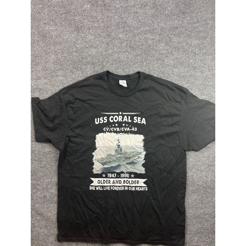 Delta‎ USS Coral Sea Graphic T-Shirt Mens 2XL Black Navy Veteran Military Tee